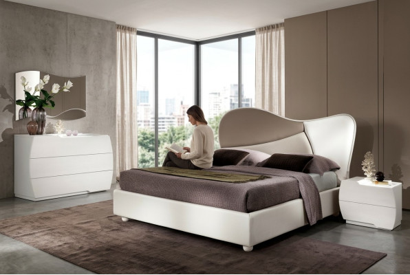 Slaapkamer Bed Nachtkastje Dressoir Spiegel Set Wit Modern Luxe Set 5-delig