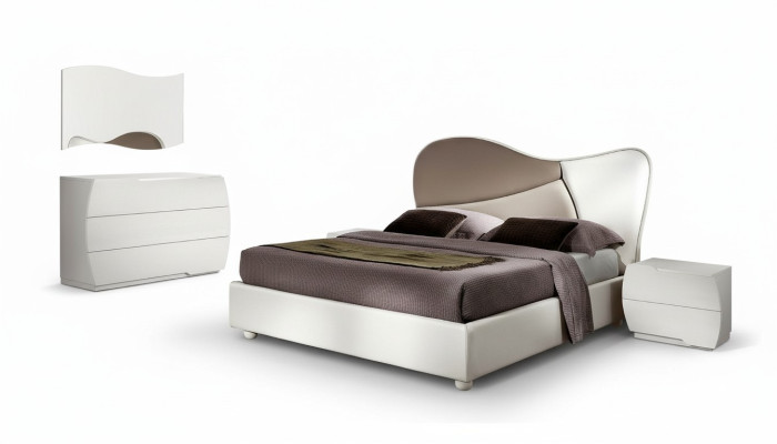 Slaapkamer Bed Nachtkastje Dressoir Spiegel Set Wit Modern Luxe Set 5-delig