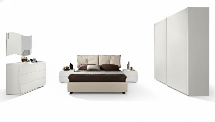 Luxus set 6-delige slaapkamer bed nachtkastje ladekast spiegel kledingkast hout