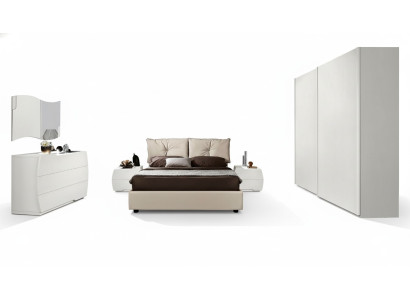 Luxus set 6-delige slaapkamer bed nachtkastje ladekast spiegel kledingkast hout