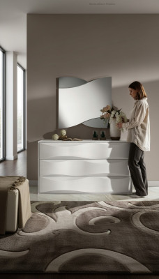 Luxe set commode met spiegel, commode console set hout modern design wit.