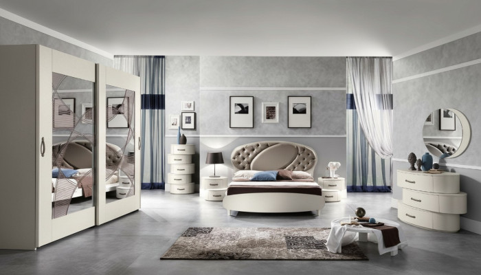 Garnituur Set 7-delig Slaapkamer Bed Nachtkastje Commode Spiegel Kledingkast