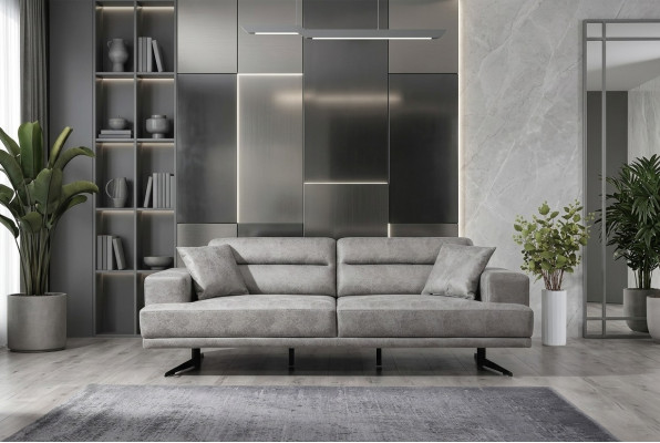 Bank 3-zitsbank Leder Driezits zittingbekleding Ontwerp Woonkamer Modern Grijs