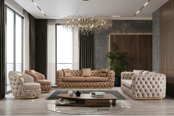 Chesterfield bankstel 3+3+1+1 zitsbankstel bank fauteuil bankstellen leder beige.   Chesterfield bankstel 3+3+1+1 bank fauteuil bankstel in beige leder.