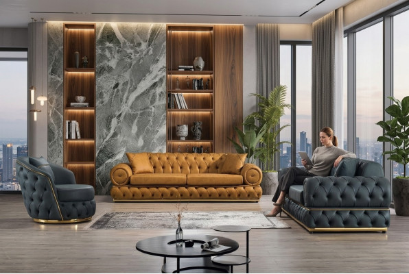 Luxe Chesterfield bankstel 3+3+1 zits bankstel bank fauteuil bankstellen leer