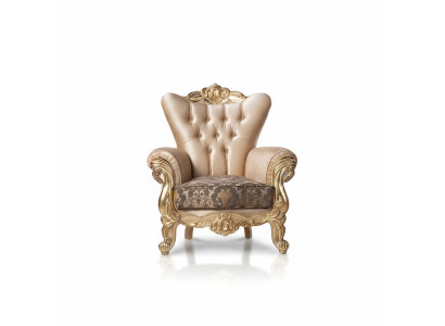 Fauteuil Zitting Zitter Design Woonkamer Bekleding Nieuw Stijl Barok Rococo Luxe Beige