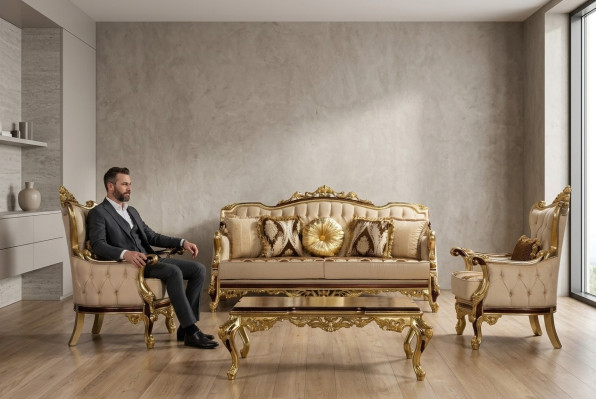 Set bankstel 3+1+1 zetels bank sofa fauteuils luxe set design barok bank