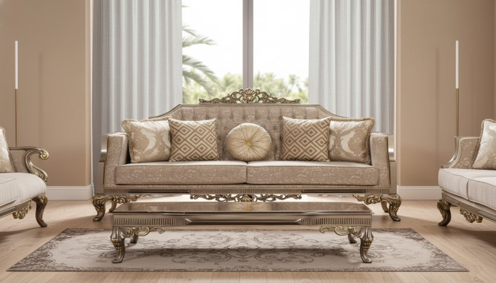 Driepersoons bank 3-zits bank Bankstellen Stof Barok Rococo Bank Ontwerp woonkamer