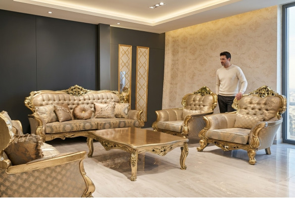 Luxe bankstel 3+1+1 zits bank stoffen bank klassieke barok nieuw