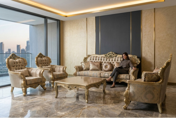 Klassieke driezitsbank Sofa 3-zitsbanken Stof Stijl Barok Woonkamer Stoel Nieuw