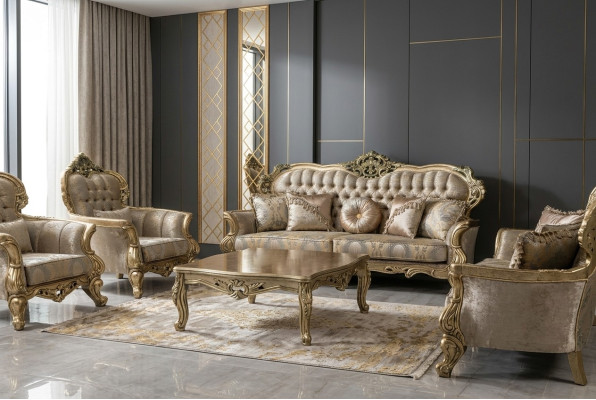 Klassieke driezitsbank Sofa 3-zitsbanken Stof Stijl Barok Woonkamer Stoel Nieuw