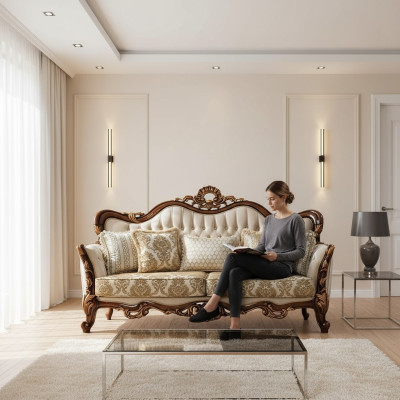 Bankstel 3-zits barok rococo stof driezits bankstellen luxe woonkamer barokstijl