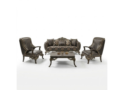Ohrensessel Fauteuil Design Bekleding Bank Bankstel Textiel Barok Woonkamer Blauw