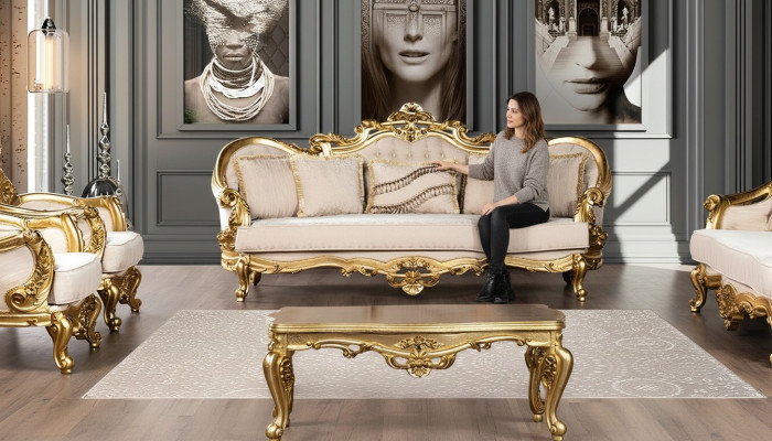 Bank 3-zits stof Driepersoons bankstellen Luxe woonkamer Barok stijl Bank Barok Nieuw