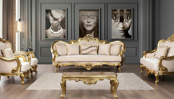 Bank 3-zits stof Driepersoons bankstellen Luxe woonkamer Barok stijl Bank Barok Nieuw
