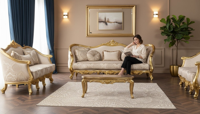 Driesitzer bank 3-zits barok rococo bank banken fauteuils zit stof stijl bank