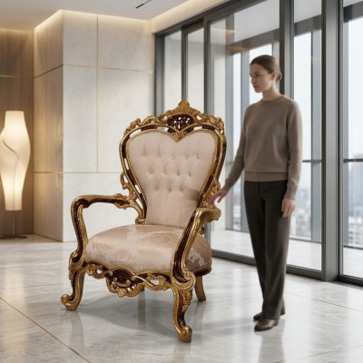 Ohrensessel Stoel Luxe Design Gestoffeerde Bank Bank Chesterfield Textiel Goud Nieuw