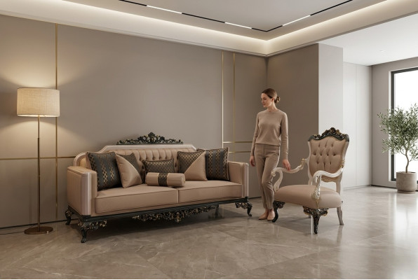 Luxury set bankstel set 3+1 zitsbank bank bank fauteuils stof 2-delig set.