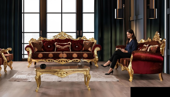 Sofaset 3+3 zits Luxe set Driepersoonsbank Stoffen barokgroep
