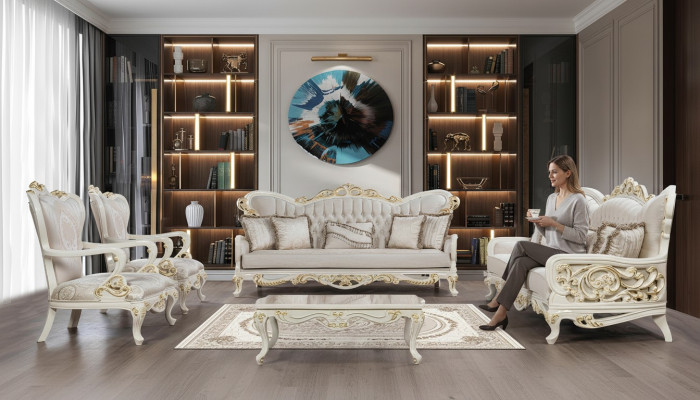 Bankstel 3+3+1+1 Zits Salontafel Set 5-delig Klassiek Bankstellen Stoelen Luxe Nieuw