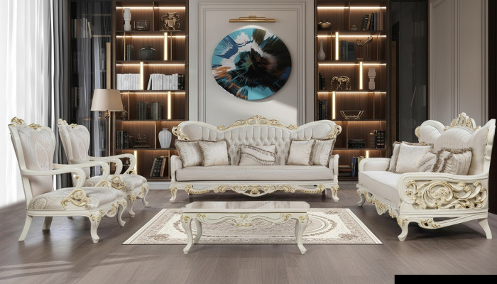 Bankstel 3+3+1+1 Zits Salontafel Set 5-delig Klassiek Bankstellen Stoelen Luxe Nieuw