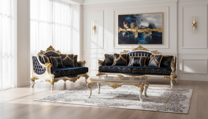 Luxe bankstel 3+3 zit bankfauteuils set stijl barok 2 delen klassiek