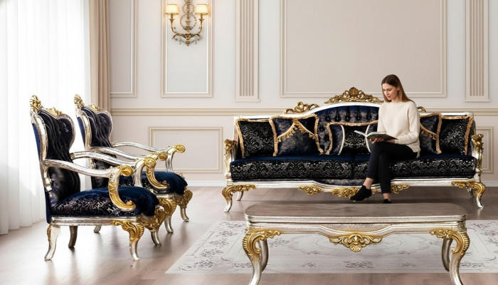 Groep Set Bankstel 3+1+1 Zitsbank 3 stuks Meubels Banken Fauteuils Luxe Zitting Barok