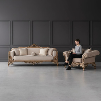 Bankstel 3+3 zitter Chesterfield bank fauteuil luxe set stof set 2-delig