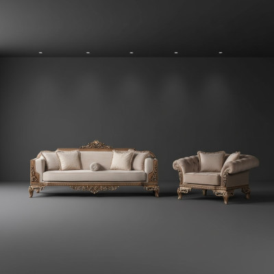 Bankstel 3+3 zitter Chesterfield bank fauteuil luxe set stof set 2-delig