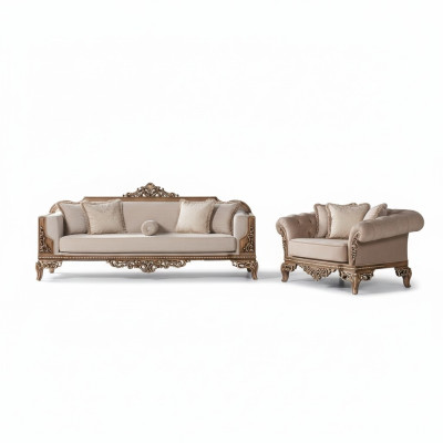 Bankstel 3+3 zitter Chesterfield bank fauteuil luxe set stof set 2-delig