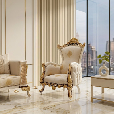 Ohrensessel Fauteuil Stoel Zitter Luxe Design Bekleding Sofa Textiel Barok Ontspanning Stof
