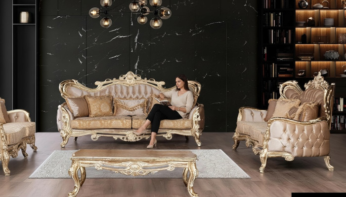 Bankstel 3+3 Zitsbank Fauteuil Banken Relax Luxe Set Woonkamer Barok 2-delig