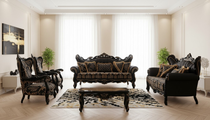 Luxury set van 5 delen Bankstel 3 + 3 + 1 + 1 Zitbank Salontafel Bank Fauteuil Banken