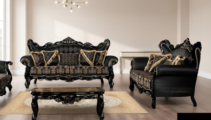 Sofaset 3+3 zitsbank bank fauteuil banken luxueuze set van polyester stof nieuw.