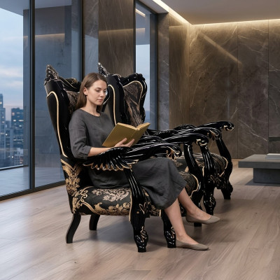 Zetel Oorfauteuil Luxe Stof Zitplaats Ontwerppolsters Barok Textielmeubels