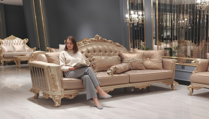 Zitbank driezitsbank 3-zits klassieke bank banken stijl barok fluweel nieuw