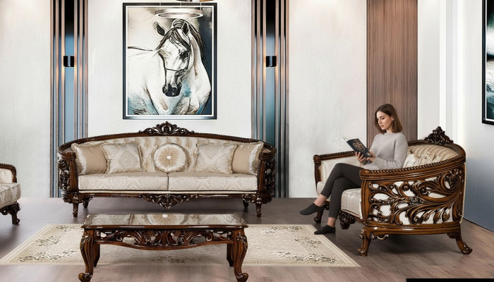 Sofaset 3+3 zits groep bank zetels stof klassieke set barok.