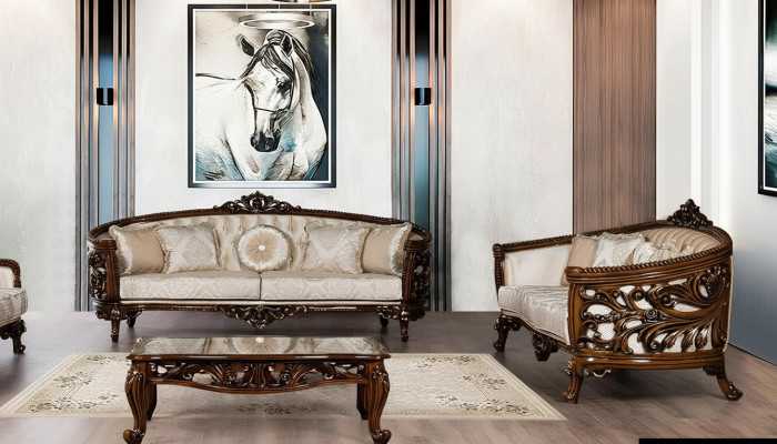 Sofaset 3+3 zits groep bank zetels stof klassieke set barok.