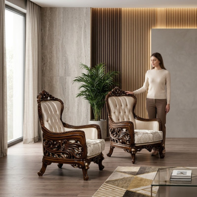 Fauteuil Ohrensessel luxe stof zitontwerp bekleed met barok textiel nieuw.