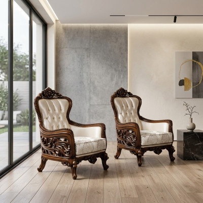 Fauteuil Ohrensessel luxe stof zitontwerp bekleed met barok textiel nieuw.