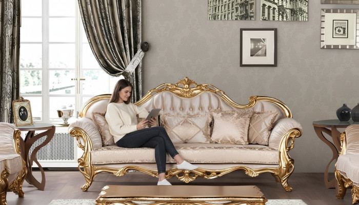 Zitbank Driepersoonsbank 3-Zitsbank Banken Bankstellen Stof Stijl Barok Rococo Meubels