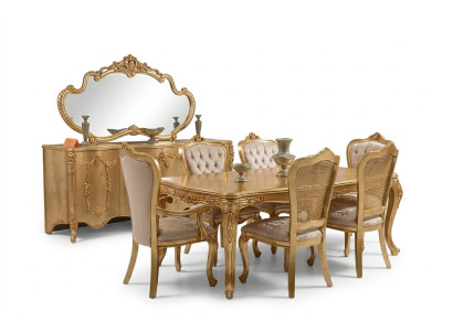 Luxe set met 9 delen. Eettafel, stoel, dressoir, spiegel. Nieuwe eettafel.
