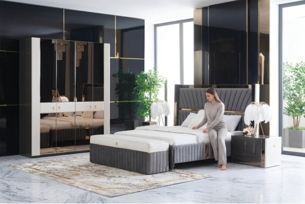Bedframe Bed Hout Hotel Bedframe Grijs Meubels Bed Tweepersoonsbed Modern