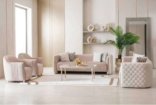 Sofa Bank Fluweel Bekleding Zitplaatsen 3311 Zitmeubel Ontwerpbanken Banken Hout Nieuw Set