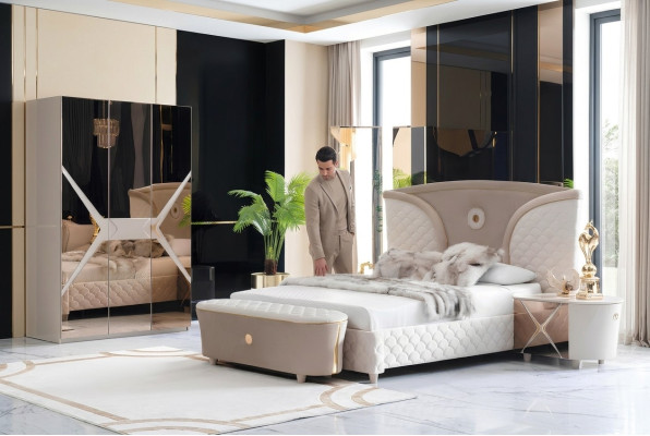 Tweepersoonsbedden Modern bedframe Beddenset 3-delig Slaapkamer Bed Nachtkastje