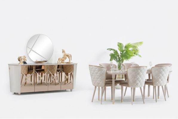 Eetkamer Set Groep Garnituur Tafel nieuw Eettafel 6x Stoelen Dressoir Spiegel 9-delig
