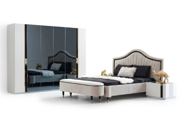 Textiel bed slaapkamer meubilair ontwerp groep 5-dlg. Set 2x nachtkastjes bedden nieuw.