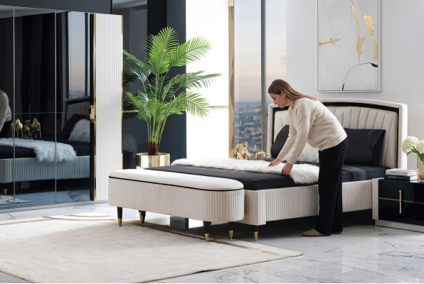 Voetenbank Bekleding Zitdesign Textiel Relax Luxe Voetenbank Bank Stof