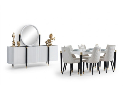Eettafel 6 stoelen commode spiegel Complete eetkamerset 9-delig Nieuwe set