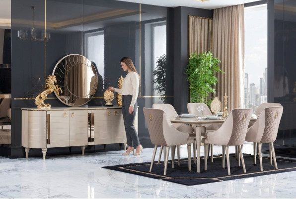 Volledige eetkamer dressoir tafel 6x stoelen dressoir spiegel set garnituur nieuw